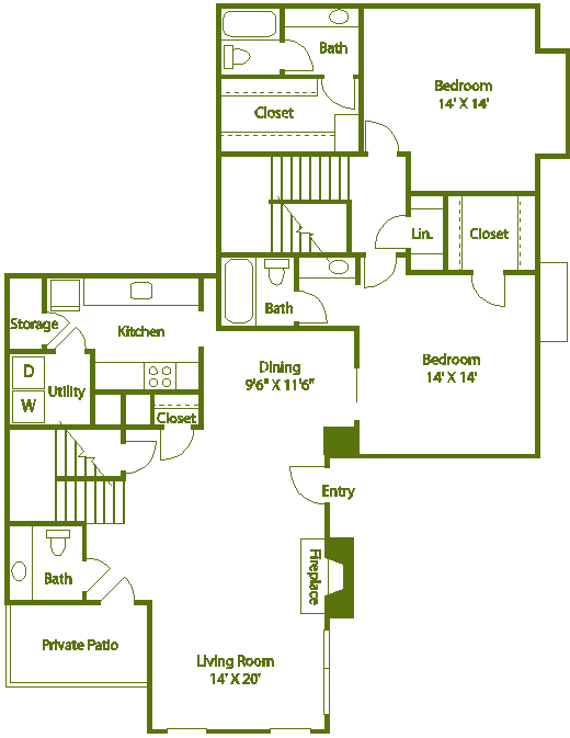 Floor plan for 2 beds, 2.5 baths, 1470 sqft